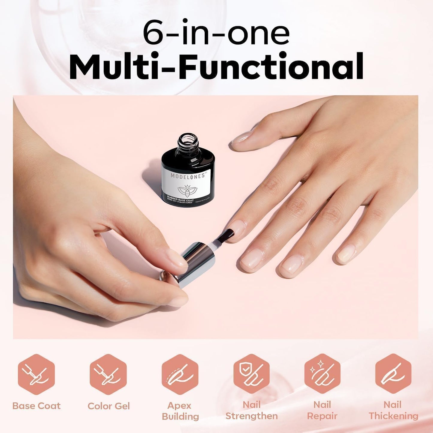 Modelones Rubber Builder Nail Gel - Jelly Nude Translucent Base Coat for Strong, Thick Nails | Ideal for DIY Home Use