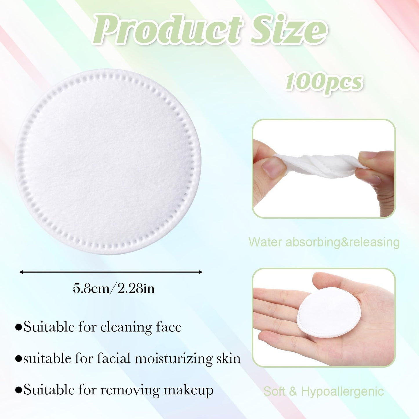 ElevateTech Oval Cotton Pads, 100 Pcs Pure Cotton Rounds for Face Ultra-Soft & Lint-Free Facial Cottons Pads Cottons Ovals for Makeup Removal, Nail Polish Remover, Cleansing, Toner Application