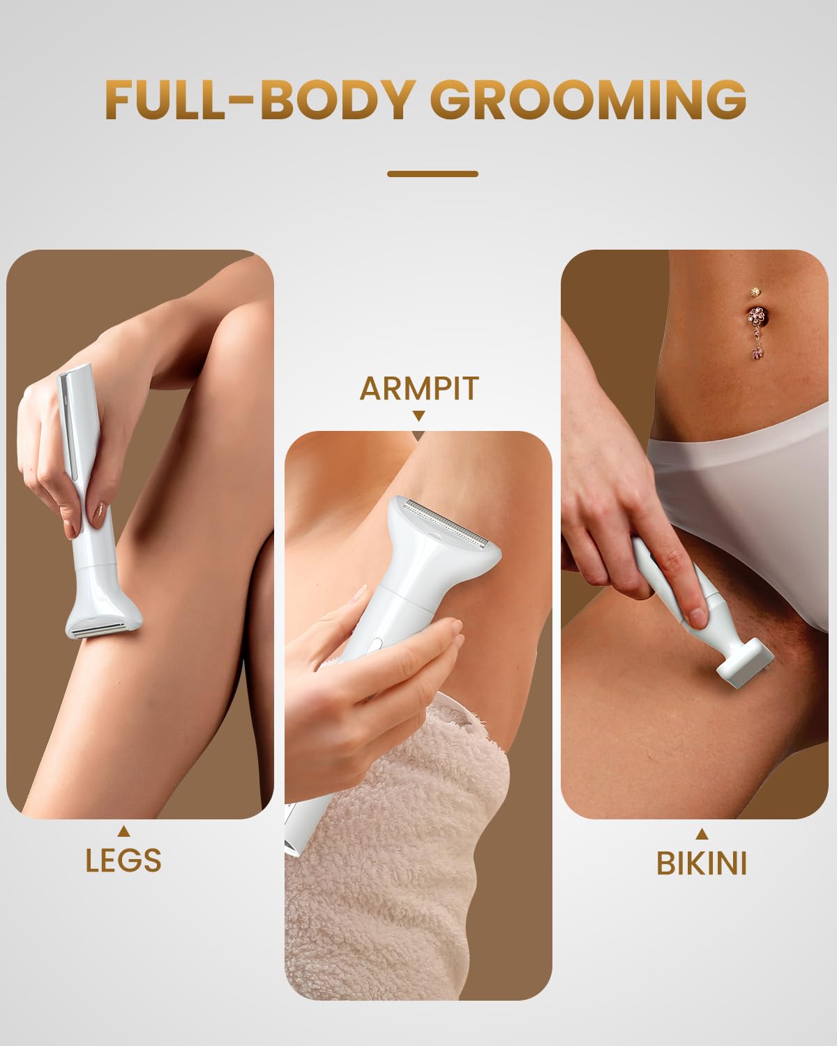 Happnear 2025 New Bikini Trimmer for Women - 5 in 1 Wet/Dry Electric Razor for Women, Rechargeable Electric Shaver, Travel Hair Remover for Face Nose Eyebrow Leg Pubic Armpit (White)