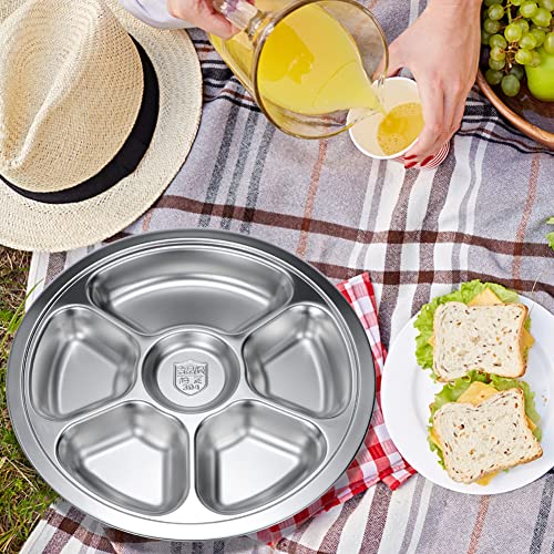 Litewoo 11.22" Stainless Steel Divided Plate - 6 Compartment Dinnerware
