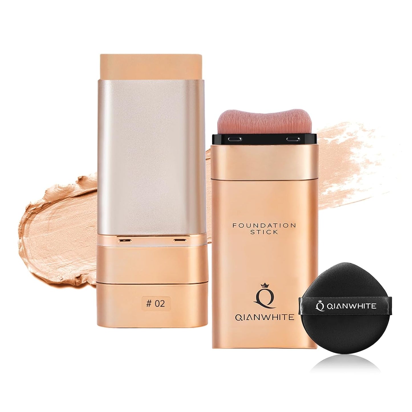 Foundation Stick for Mature Skin - Buildable Light to Full Coverage Makeup | Dual-Ended with Brush - Natural Dewy Finish (Chocolate)