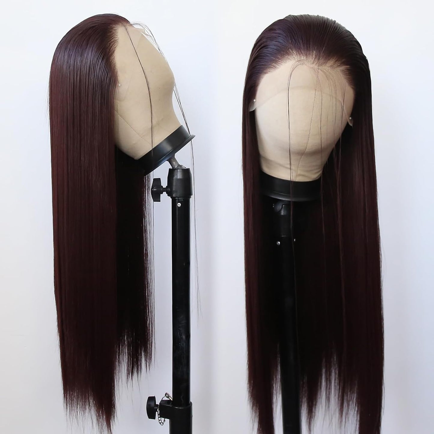 99J Burgundy Lace Front Wig - Long Straight Synthetic Hair, Pre-Plucked Natural Hairline for Black Women | Heat Resistant Fiber, Daily Wear