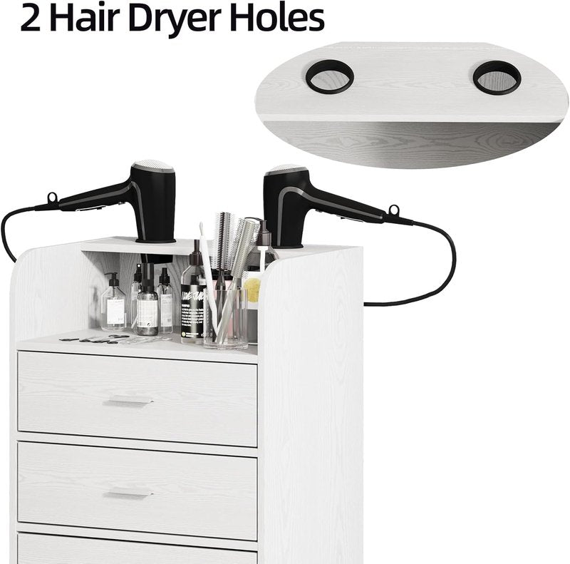 Salon Station for Hair Stylists - Mobile Organizer Trolley Cart with Wheels | White Beauty Barber Station