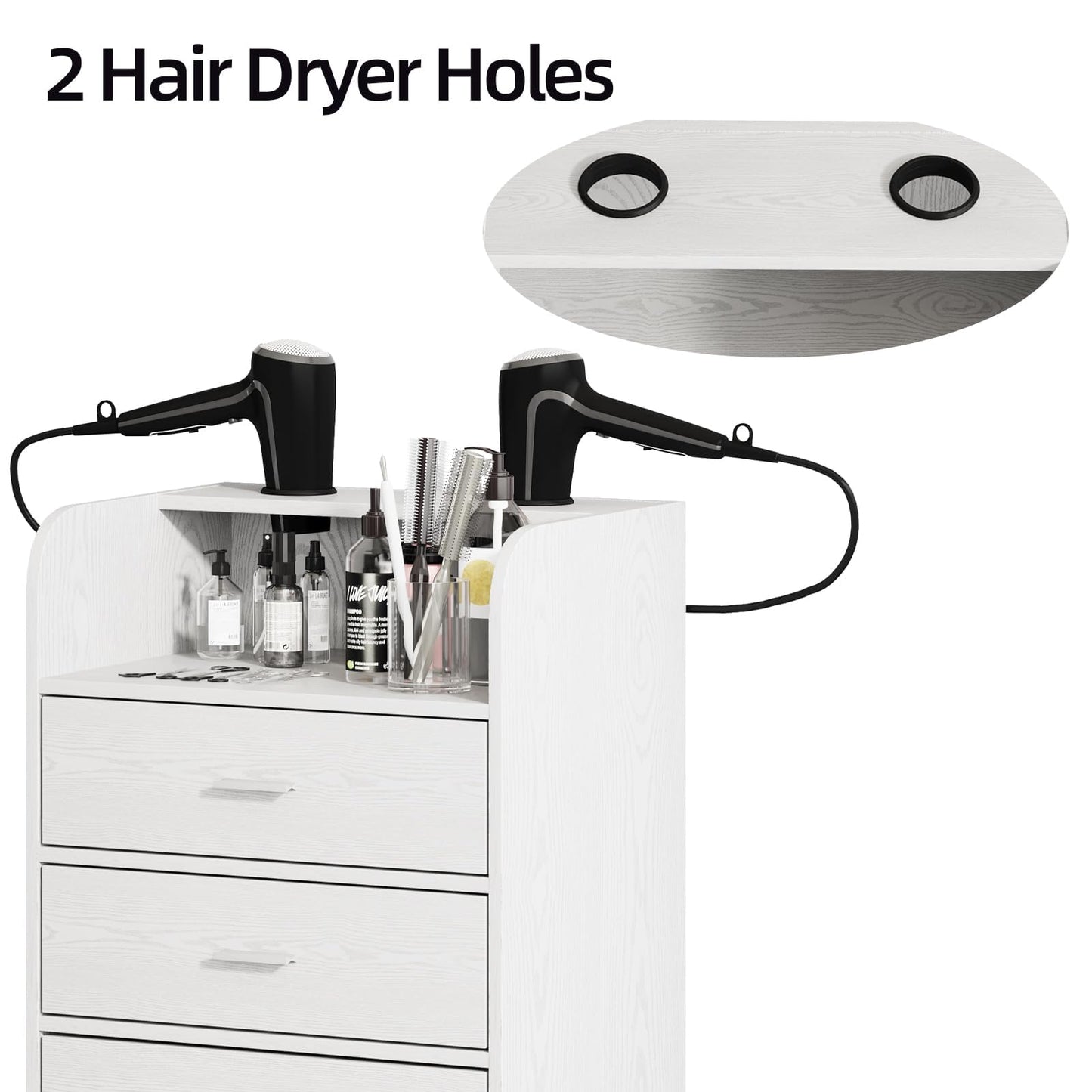 4ever2buy Salon Station for Hair Stylist, White Beauty Barber Station, Salon Trolley Cart with Wheels, Mobile Organizer for Salon, Spa, Barbershop, Nail & Beauty Tools, White