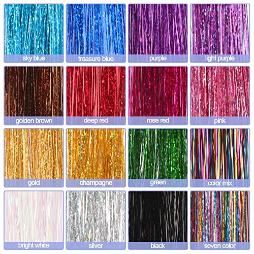 48-Inch Hair Tinsel Kit - 16 Colors Sparkling Extensions by ELASO