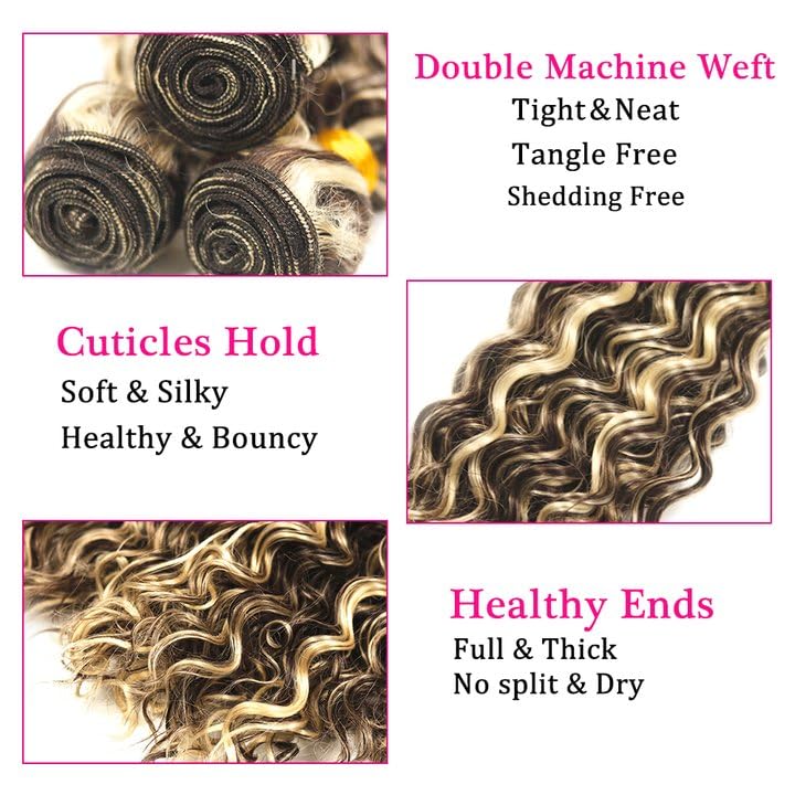 P4/613 Highlight Deep Wave Brazilian Virgin Human Hair Bundles 24 Inch