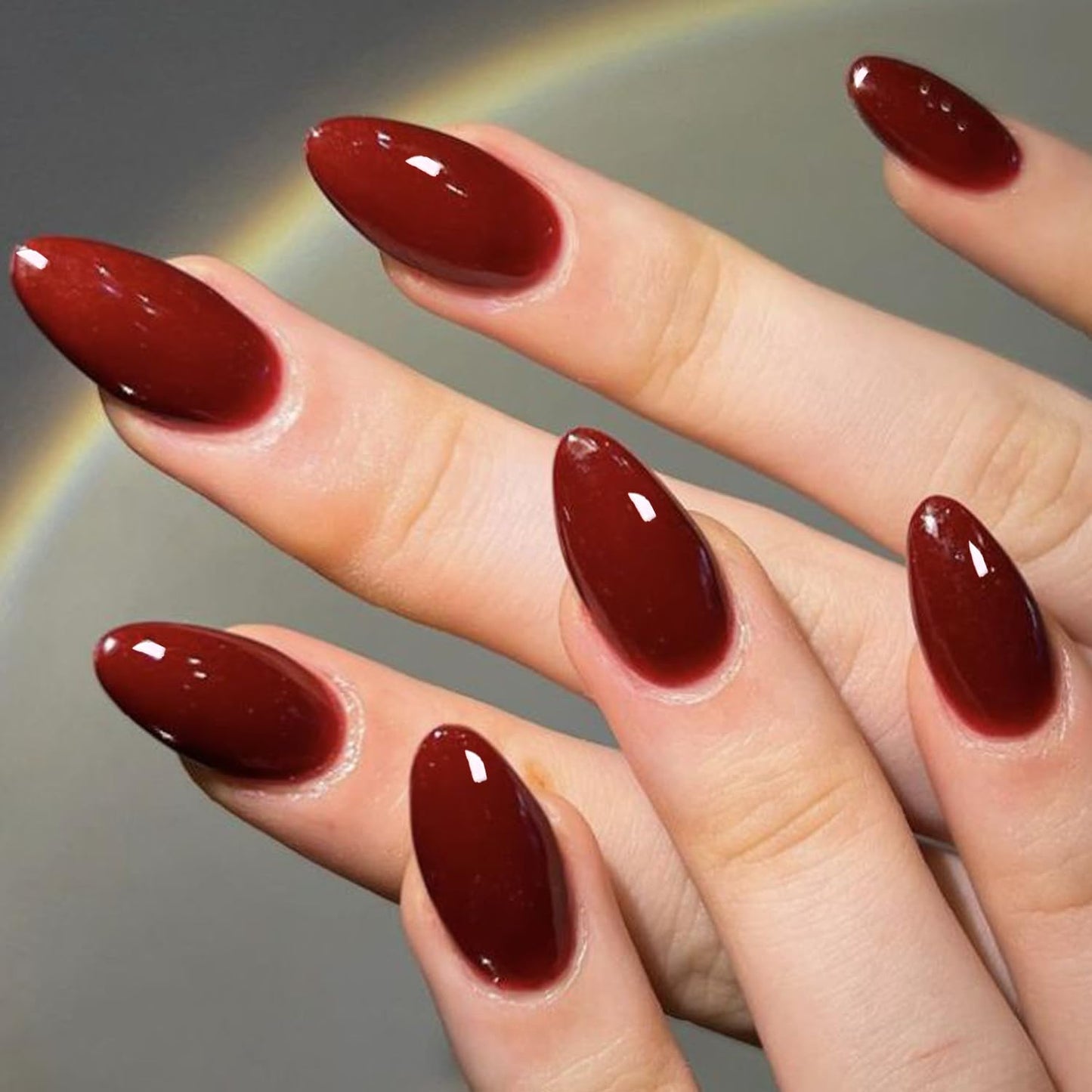 Press On Nails | Medium Almond White Ombre Gel False Nails - Reusable Short Stiletto & Oval Acrylic Manicure Set
