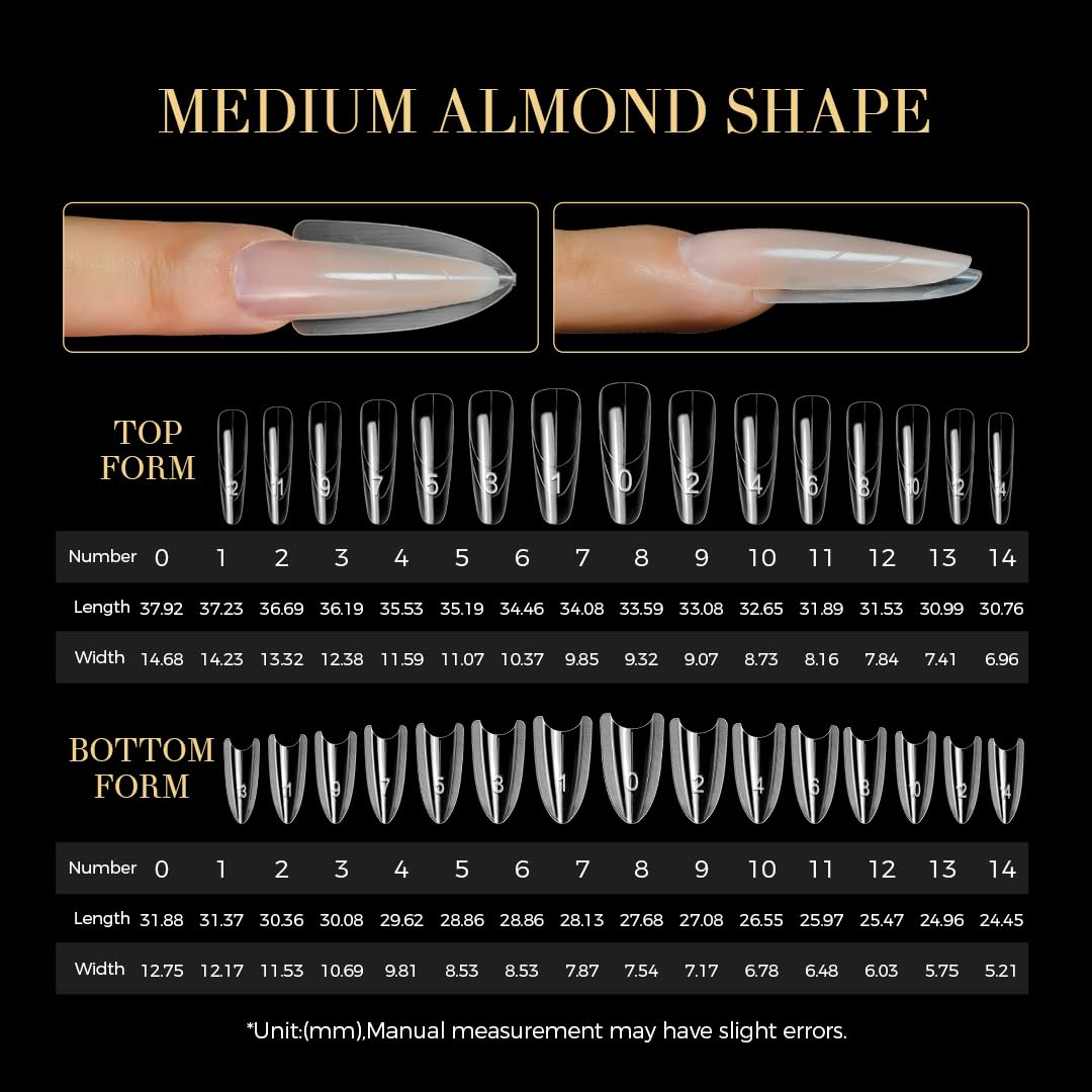 Dual Nail Forms for Quick Extensions - 240 Pcs Clear Plastic Nail Molds | 15 Sizes for Builder Gel, Oval Sandwich