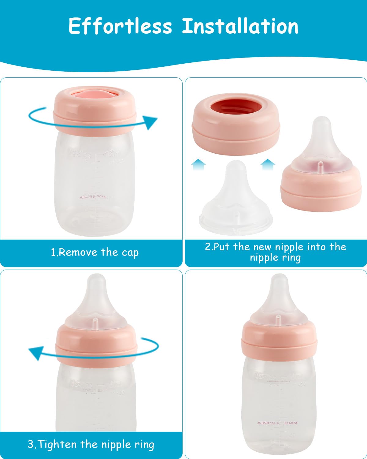 Silicone Nipple (S) for Spectra Baby Bottles, Slow Flow, 0m+, 4 Count