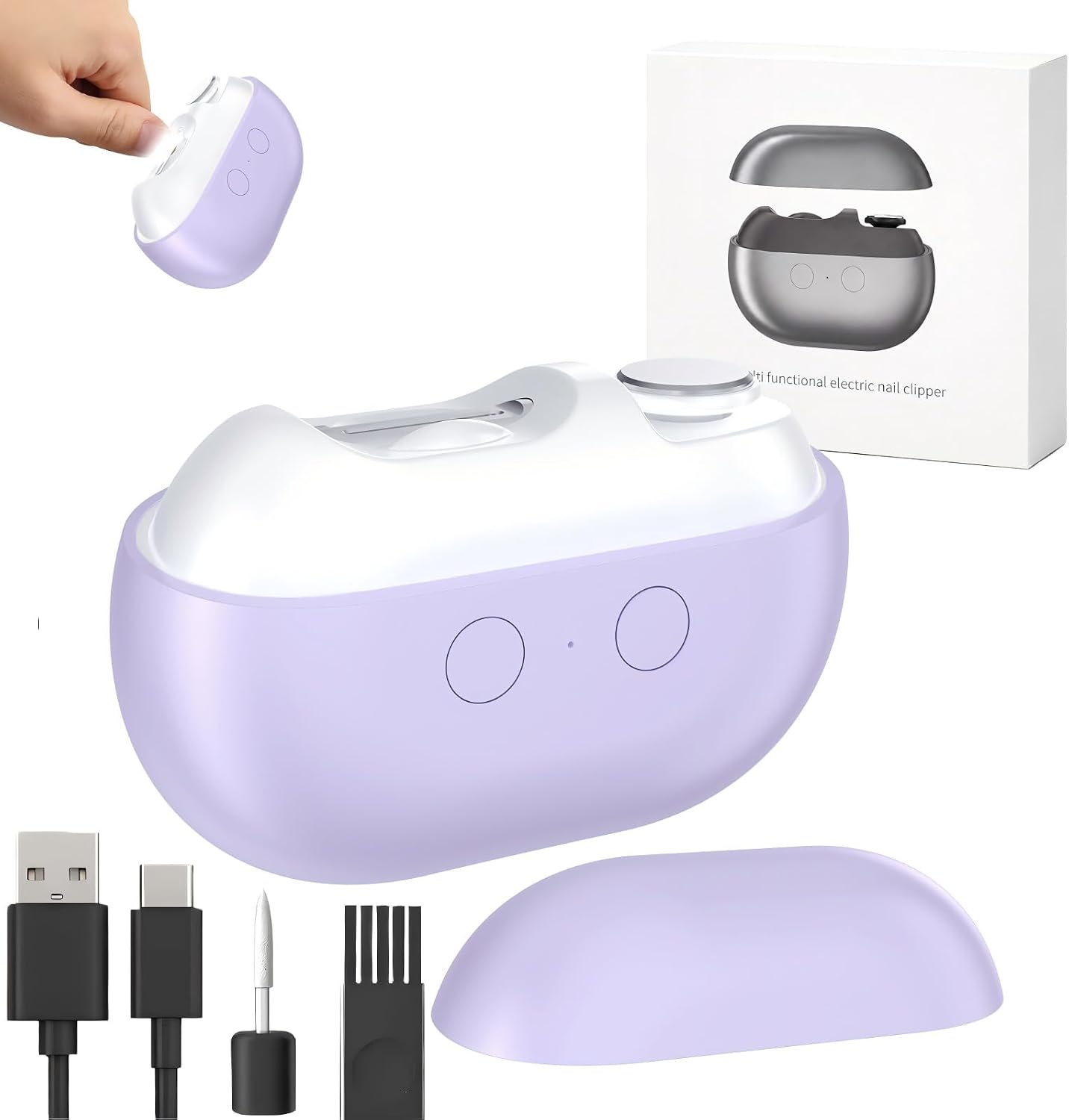Electric Nail Clipper for Seniors - 3 in 1 Rechargeable Trimmer with LED Light | Quiet Portable Grooming Tool in Gray