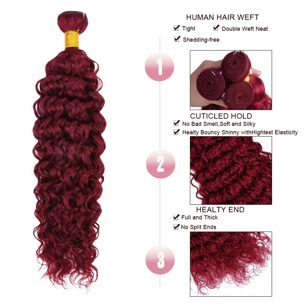 Burgundy Human Hair Bundles Red Water Wave Bundles 24 24 24 inch 99J Human Hair Bundle Burgundy Wet and Wavy Bundle