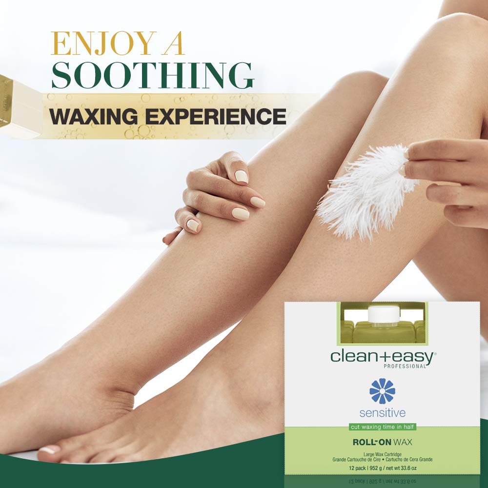 Clean + Easy Large Sensitive Roll On Wax Refill – Large Wax Refill for Cartridges, Quick & Easy Hair Removal, 12 Pack