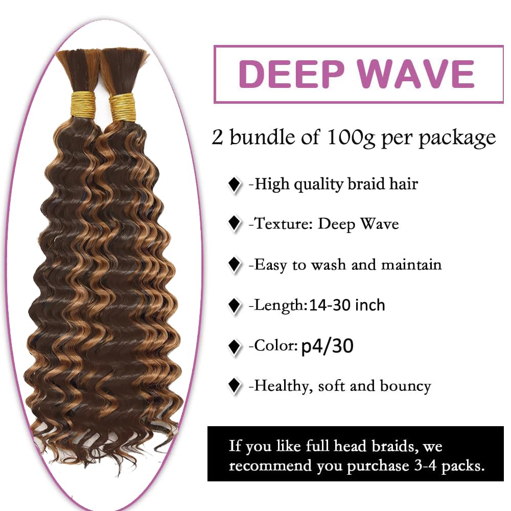 4/30 Boho Human Hair Highlight Brown Boho Hair For Braiding Color p430 Deep Curly Wave Braids Bulk Ombre Brown Braids HuxoWax 16 16 Inch 100g