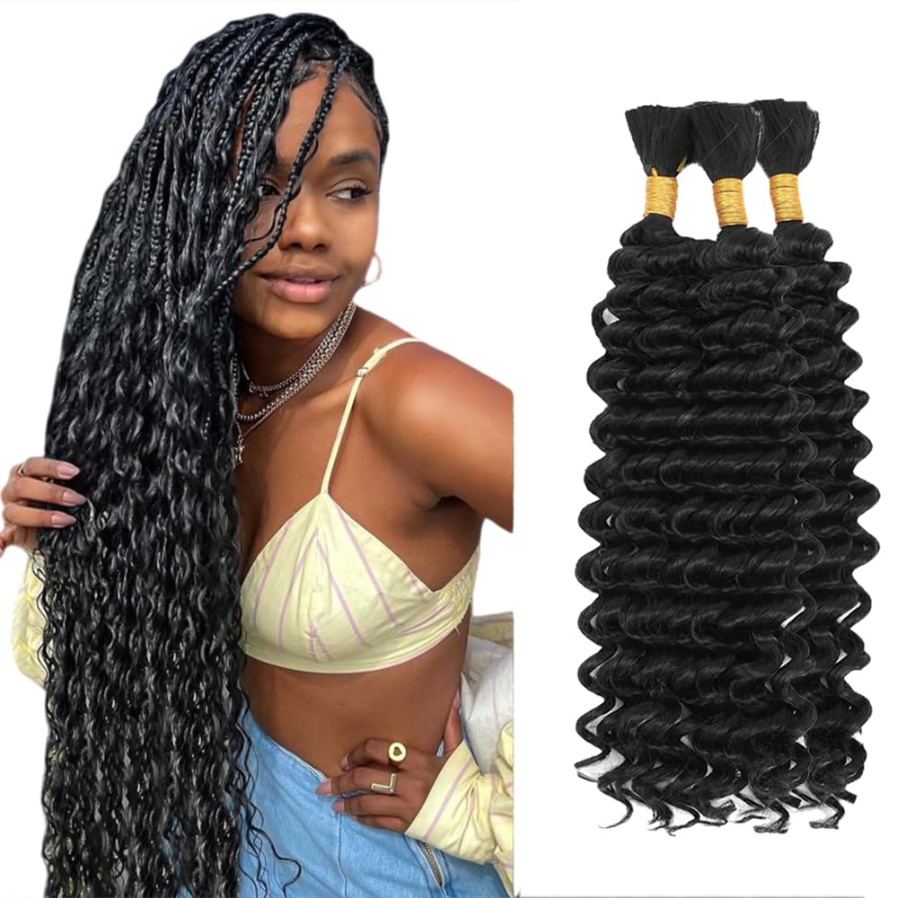 #1B Human Braiding Hair for Boho Braids Natural Blck #1B Boho Human Hair Braiding Deep Wave Knotless Bulk Bohemian Natural Color Braids 150g 18 18 18 Inch