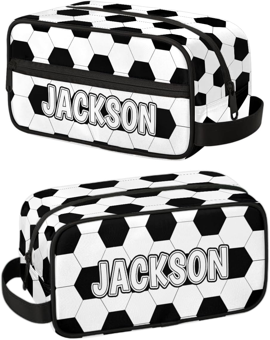 Personalized Soccer Toiletry Bag for Kids - Custom Name Football Wash Bag | Large Capacity, Waterproof
