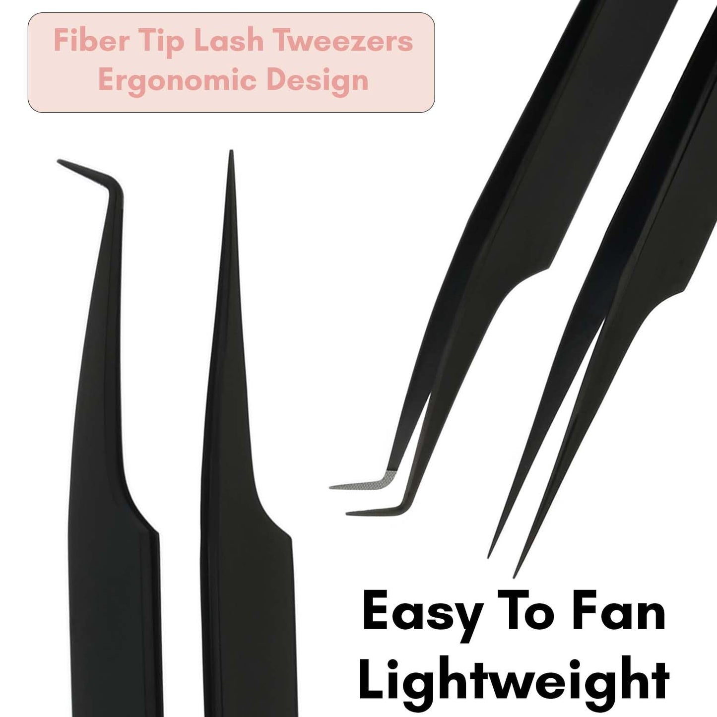 My Lash Tools Fiber Tip Lash Tweezers for Eyelash Extension Curved 90 Degree Angle Boot Tweezer Best for Volume, Individual Isolation & Classic Lashes Stainless Steel Lash Supply (Black 2x Set)
