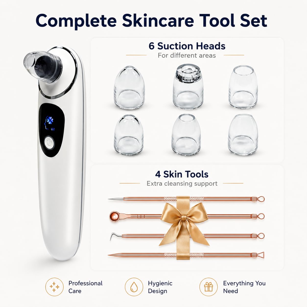 2026 Blackhead Remover with Camera, Pore Vacuum Cleaner with USB, Facial Pore Cleaner for Nose, 6 Suction Heads & 4 Skin Tools, At-Home Skincare Tool for Women & Men-White