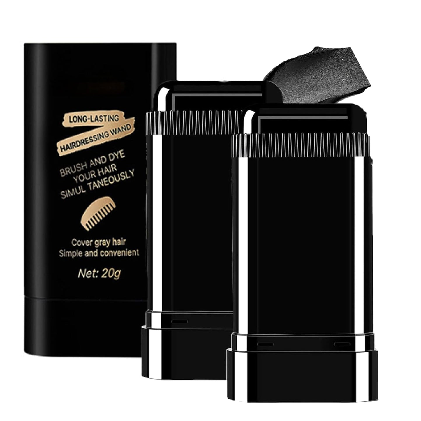 Hair Color Stick & Comb - 2-in-1 Waterproof Root Touch-Up Tool for Men & Women | Black (2PCS)