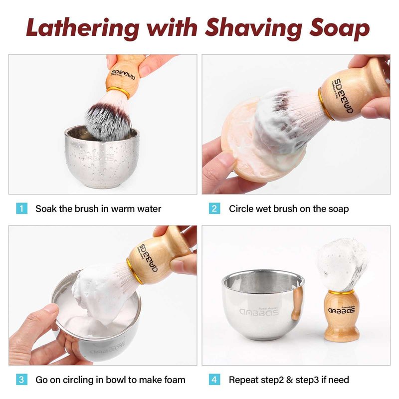 Anbbas 4IN1 Shaving Brush Set,Nylon Bristles Wood Handle and Stainless Steel Soap Bowl,ABS Wall Mounted Shaving Holders for Brush and Bowl for Men Wet Shave