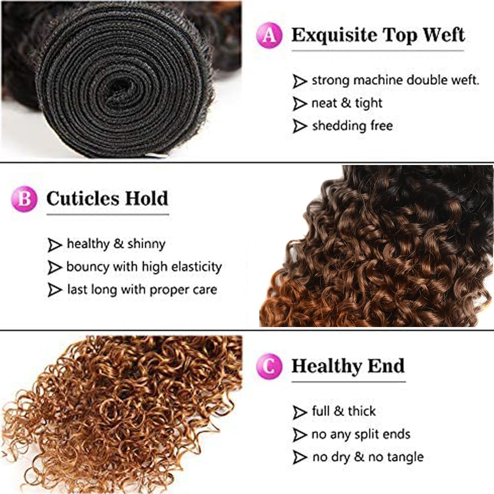 Color 4 Human Hair Bundles Dark Brown Curly Wave Bundles 24 26 28 inch Ombre Brown Bundle 3 Tone Natural Black and Brown Bundle