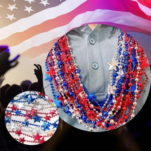 Patriotic Star Shaped Necklace Set - 21 Pcs 4th of July Red-White-Blue Party Accessories | Ideal for Adults