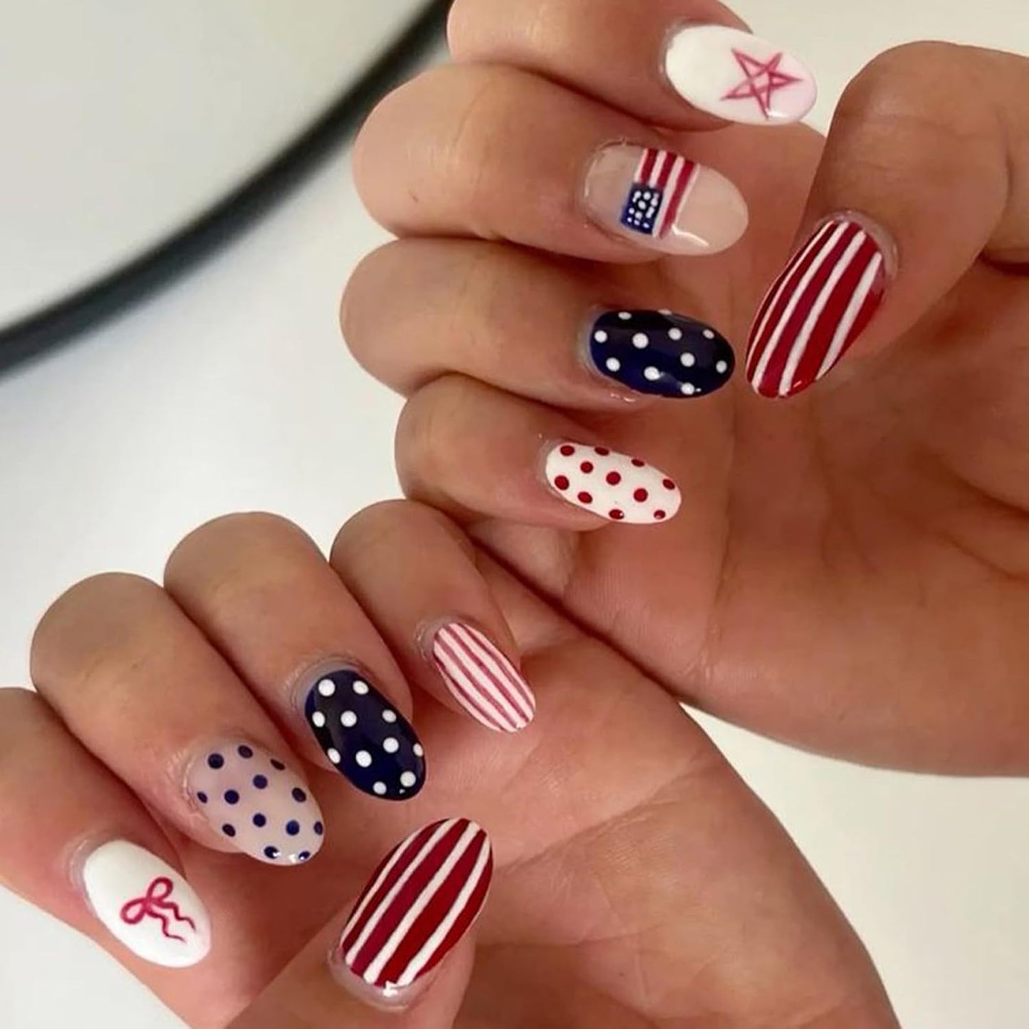 Press On Nails - Medium Oval Pink Fake Nails with Summer Designs | 24 Pcs Reusable Glossy Full Cover