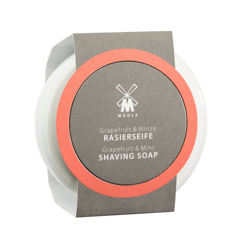MÜHLE Porcelain Dish with Grapefruit & Mint Shaving Soap, 65 Grams – Shave Soap for Men, Rich & Light Soap Formula, Nurturing Solid Shave Soap Lather, Cooling Effect On Skin