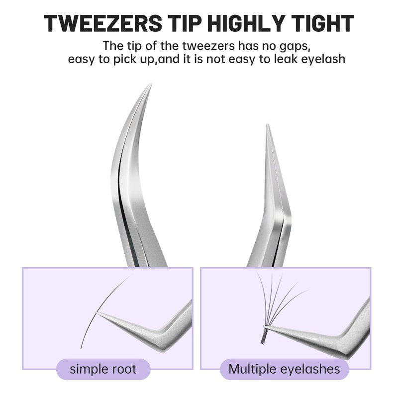 Natuhana High Precision Lash Tweezers for Individual and Volume Eyelash Extensions Premium Stainless Steel Curved Fiber Tip Professional Isolation Tweezer