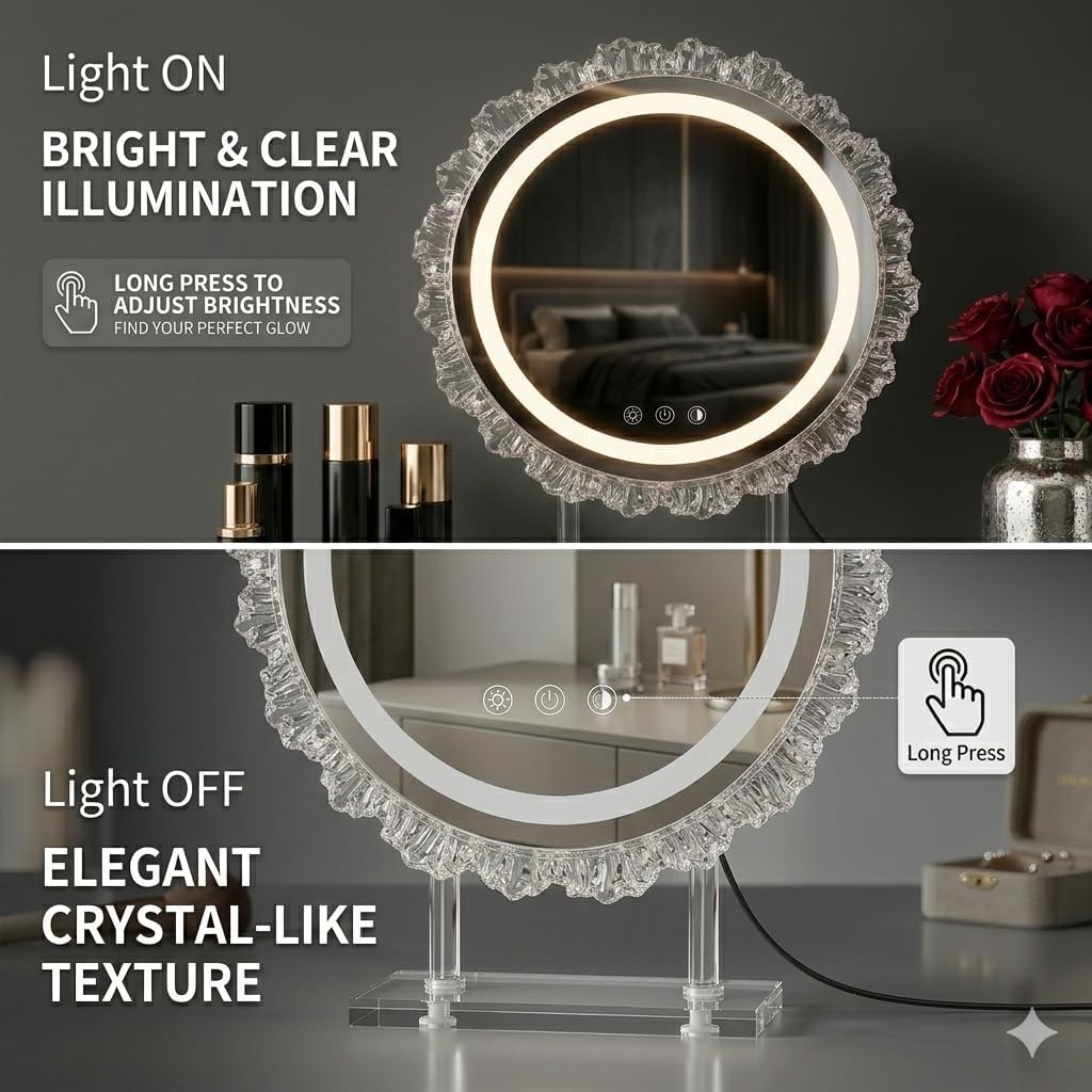 Hollywood Round Vanity Mirror - 16-Inch Dimmable Makeup Mirror with 3-Color LED Light Modes | 360° Rotating Design