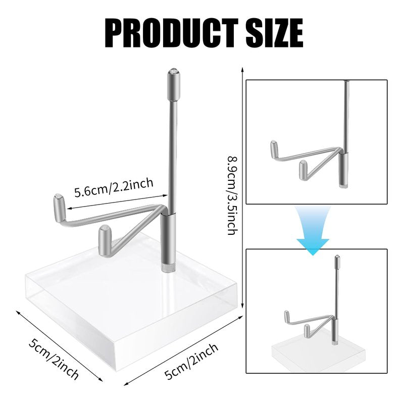 LECEHIVO 20 Pcs Adjustable Metal Arm Display Stand with Acrylic Base Silver Easel Rock Decorative Plate Holder for Picture Book Mineral Geodes Agate Coral Collection