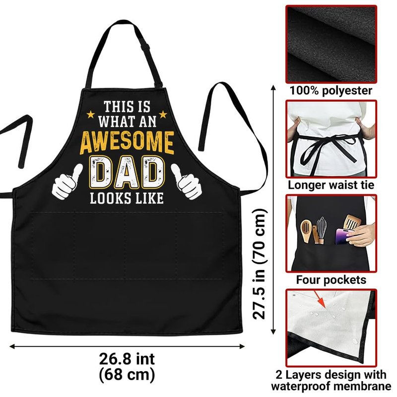 Wrappiness Funny Apron for Men, Dad, Husband - Awesome Dad - Adjustable BBQ Cooking Grilling Chef Apron with Pockets - Gift for Fathers Day Birthday Christmas