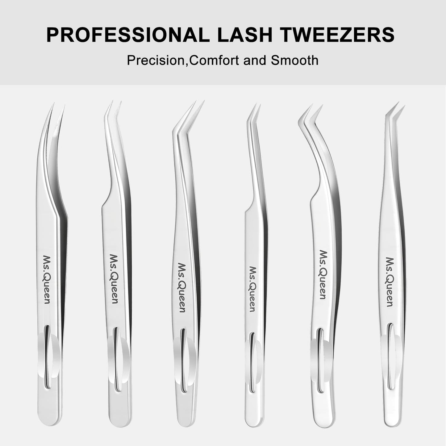 Ms.Queen Lash Tweezers for Eyelash Extensions,Professional Fine Tip 45 Degree Lash Tweezers for Volume Lash Extensions