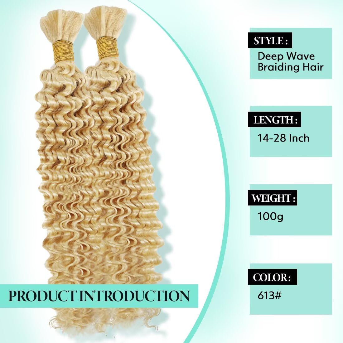 Boho Hair for Braiding, Curly Virgin Human Braiding Hair for Women, 12A Knotless Deep Wave Bulk Bohemian Styles, 100g 24 Inch 2 Bundles/Pack Blonde Color 613