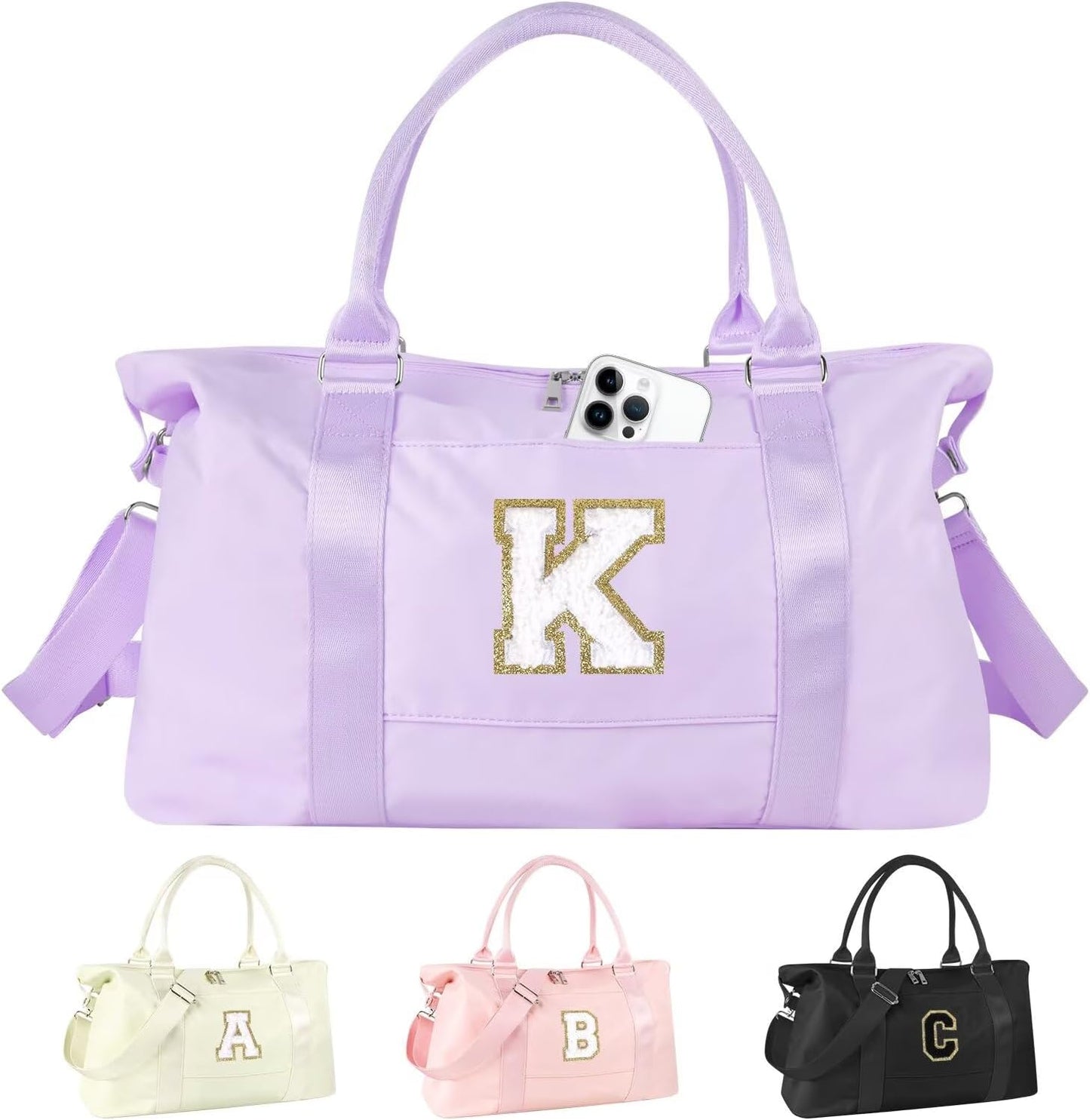 Dance Gym Duffel Bag - Personalized Initial Weekender for Teen Girls | Pink Overnight Carry-On & Cheer Bag