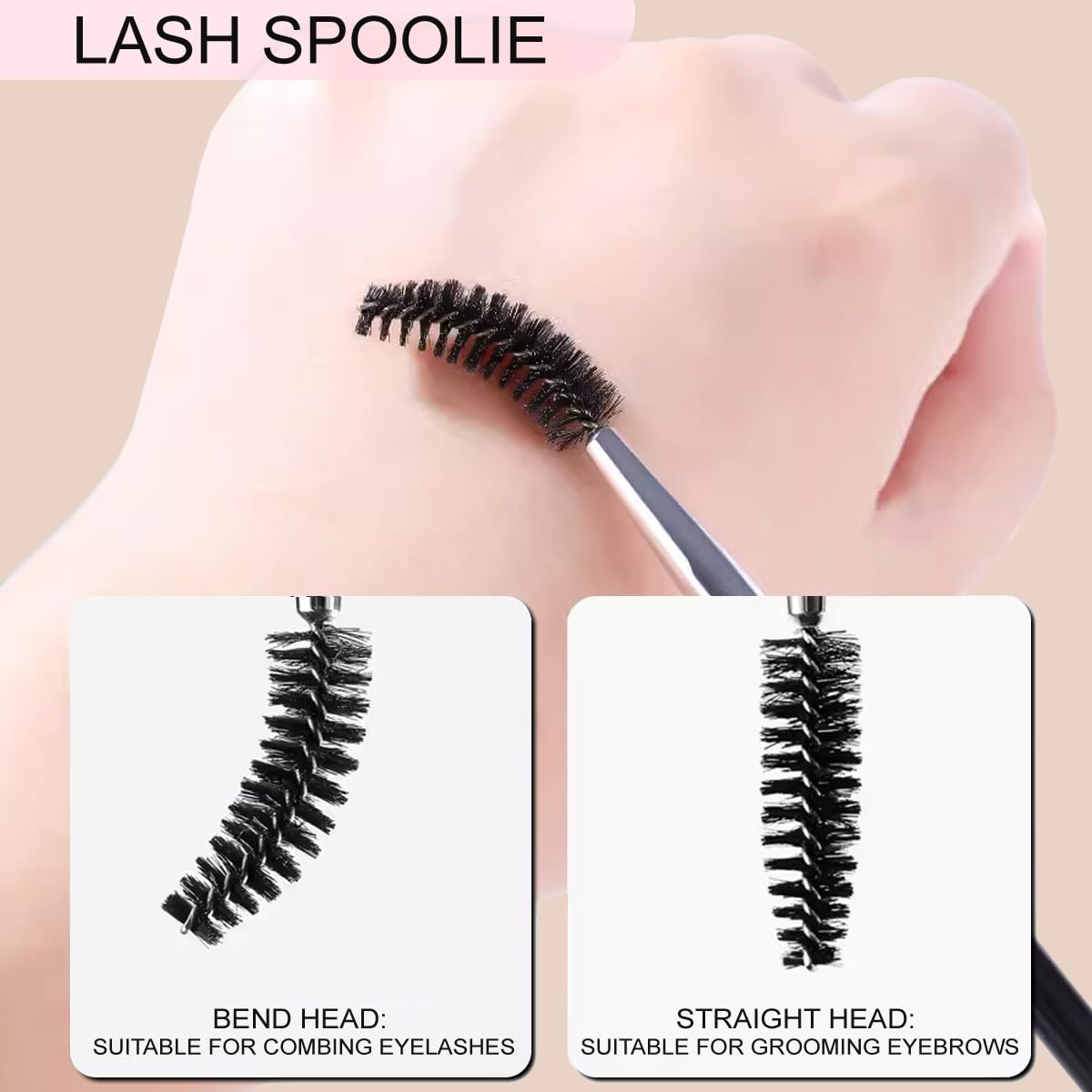 Eyebrow Brush Spoolie - Professional Duo Angled Brush for Lining & Shaping Brows | Black