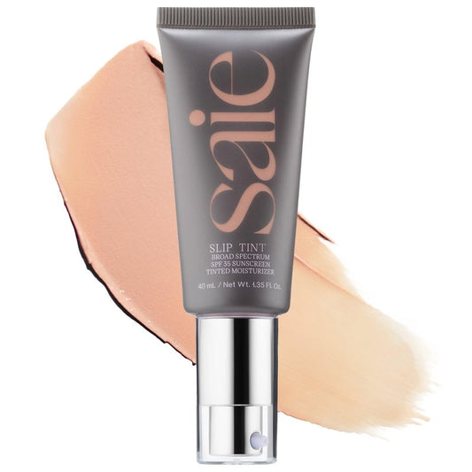 Saie Slip Tint Tinted Moisturizer with SPF 35 - Light Coverage, Glowy Skin Tint & Mineral Sunscreen for Face with Hydrating Hyaluronic Acid - Summer Makeup Essential - Shade One (1.35 oz)