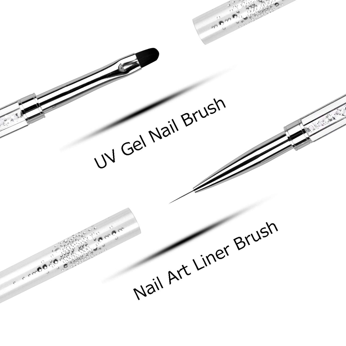 Ycyan 1Pcs Dual-ended UV Builder Gel Nail Brush Rhinestone Handle Nail Art Liner Brush Polygel Hard Gel Nail Brushes White
