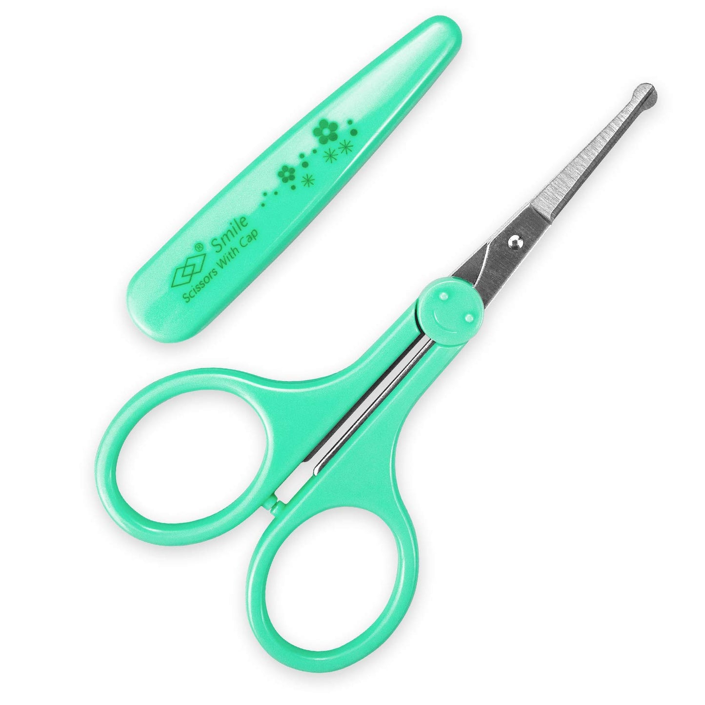 Humbee Eyebrow Scissors, Small Scissors for Facial, Nose, Eyebrow, Mustache, and Beard Hair Trimming & Grooming, Safety Edge, Green Long Cap