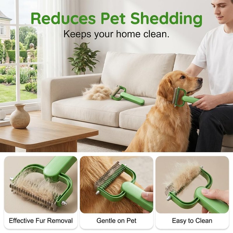 Universal Pet Detangling Comb - Professional Dematting & Undercoat Rake for Dogs & Cats | Gentle Grooming Brush (Green)