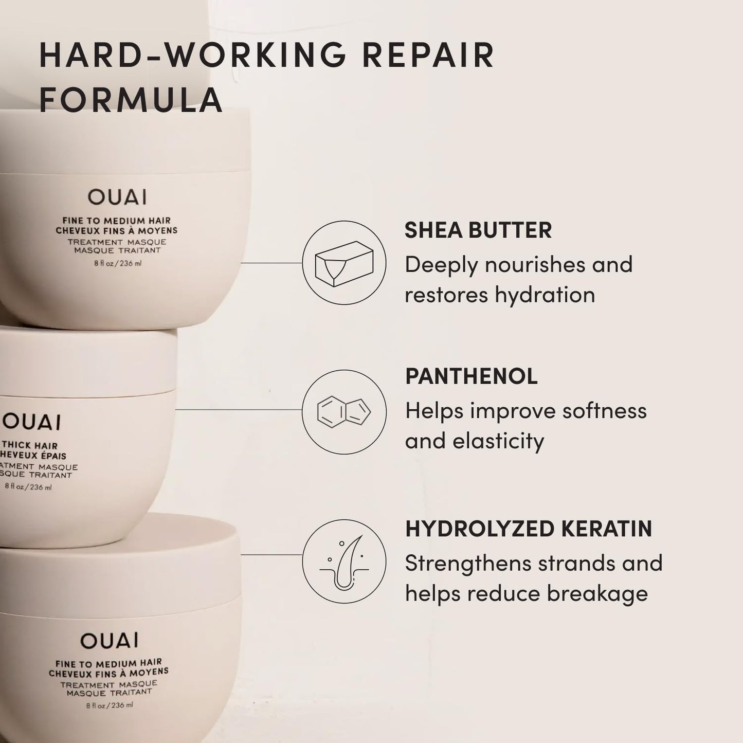 OUAI Hair Treatment Mask - Lightweight Deep Conditioning for Fine to Medium Hair with Shea Butter & Keratin | 8 oz