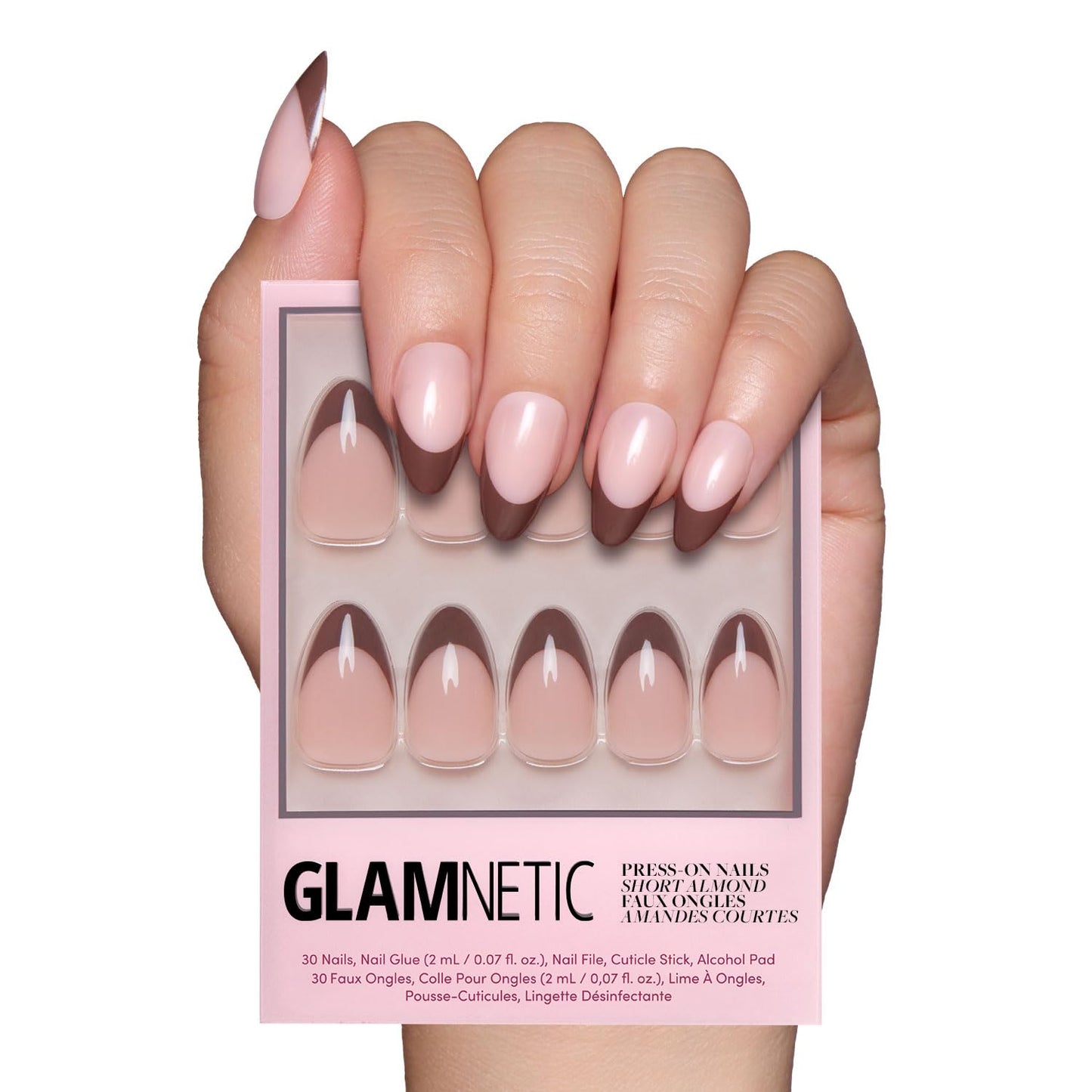 Glamnetic Press On Nails - Into Blue | Glazed Short Oval Fake Nails with Periwinkle French Tips | 30 Nail Kit with Glue, 15 Sizes