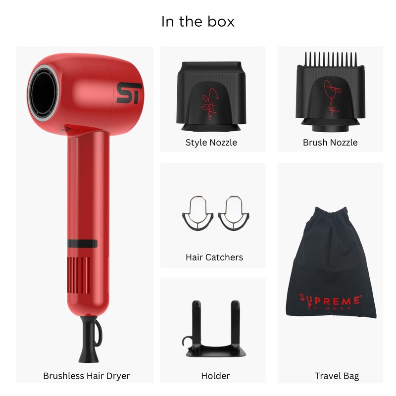 Supreme Trimmer Hair Dryer Negative Ion 110,000 RPM | Fast Drying & Low Noise Blow Dryer 1400W Brushless Motor | Magnetic Attachments, 3 Heat & 3 Speed Settings + Cool Shot | SHD347