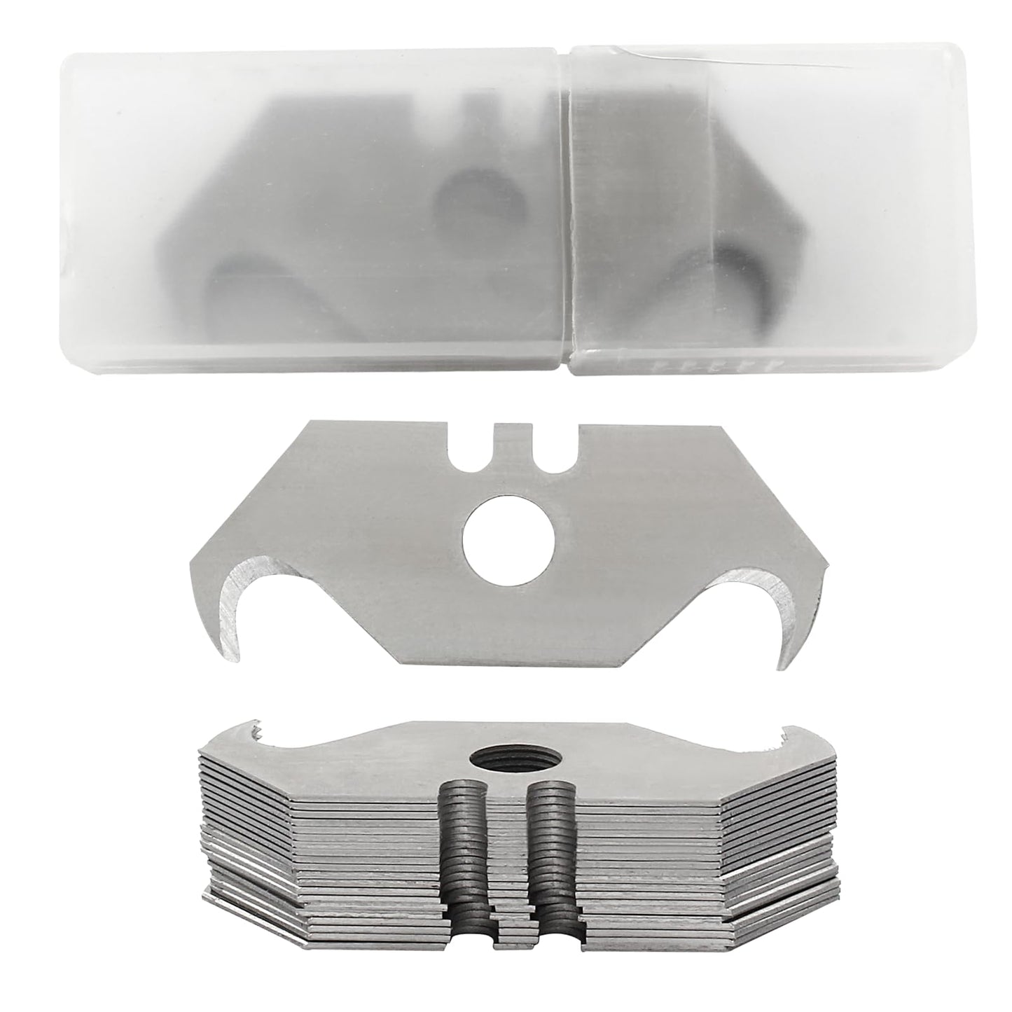 Litoexpe 100 Pcs Hook Blade Utility Knife, SK5 Carbon Steel Replacement Blades with Plastic Case