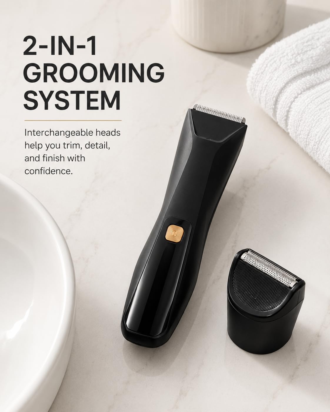 QUUQ Trimmer for Men - Body Hair Trimmer for Men -SkinSafe- Manscape - Ball Trimmer Men with Display & Light - IPX 7 Rated Waterproof Groomer kit for Groin Rechargeable with Ceramic Blades with 5 Kit