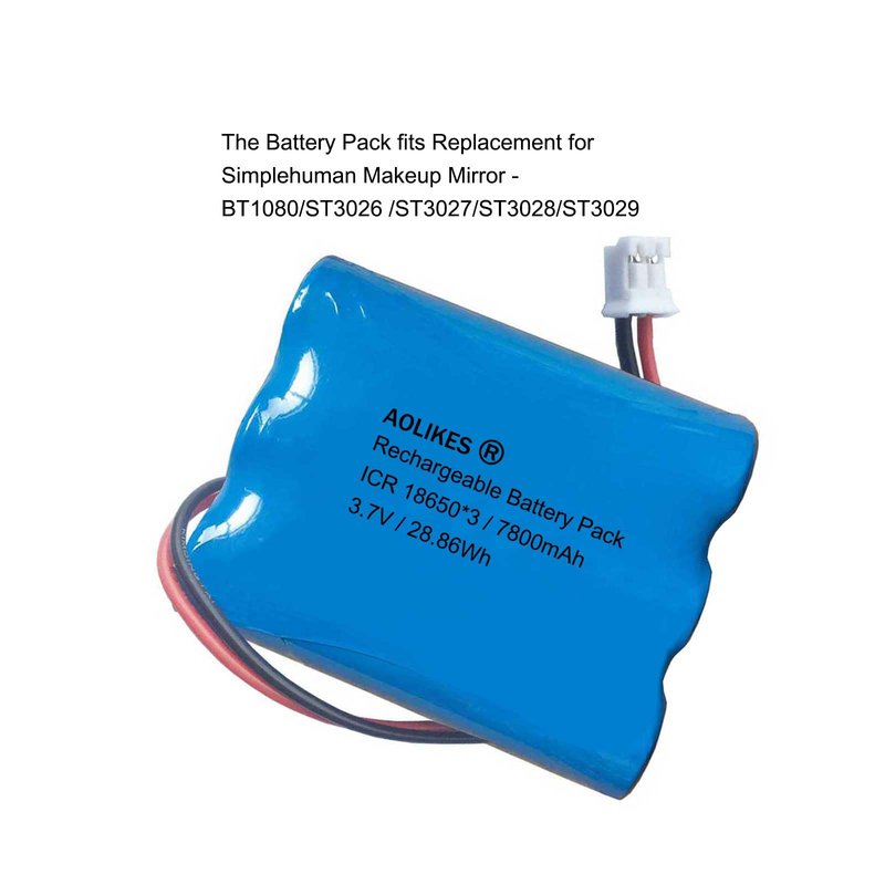 AOLIKES 3.7v 7800mAh Rechargeable Battery Pack for Simplehuman Sensor Makeup Mirror ST3026 BT1080 Battery Replacement ST3027 3028 and More, 1s3p Batteries Pack