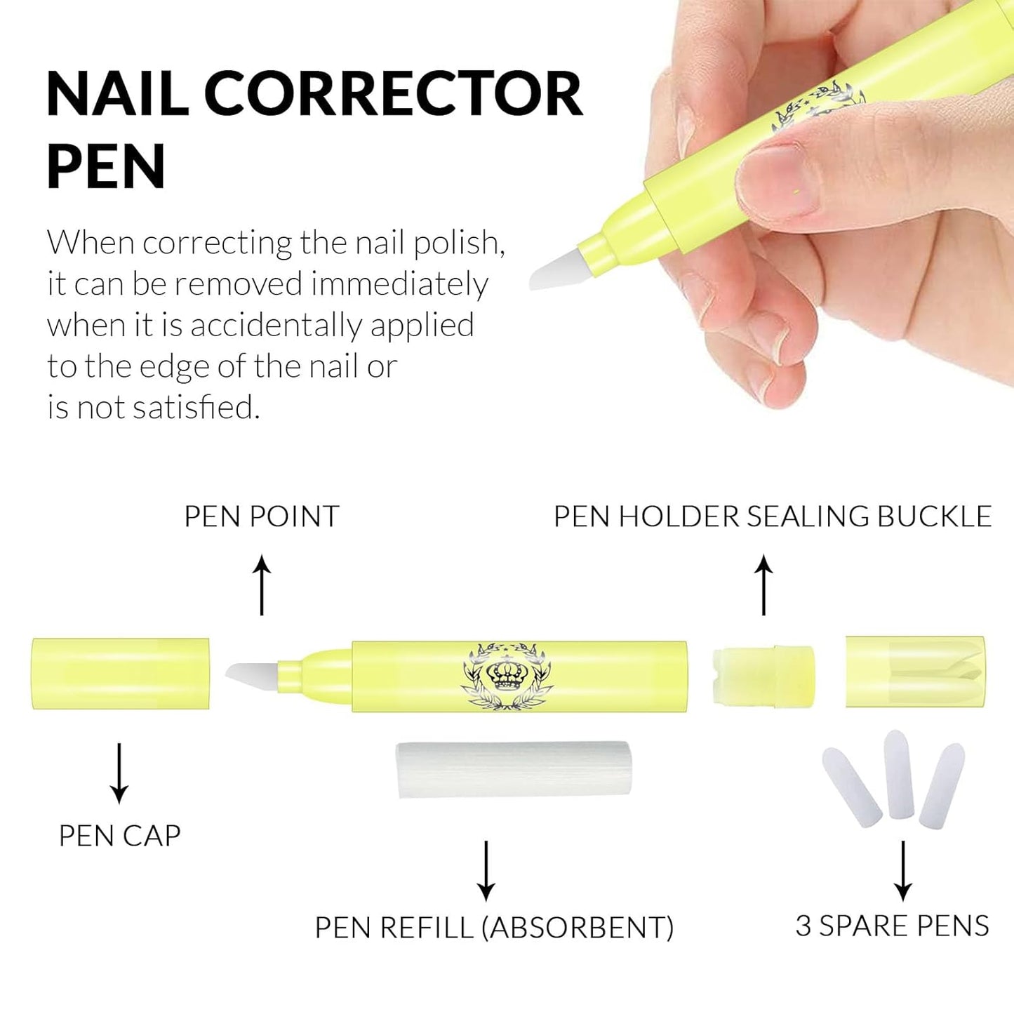 Nail Polish Remover Corrector Pen Set - 4pcs with 3 Cotton Tip Refills | Cuticle Cleaning Tool for DIY Manicure