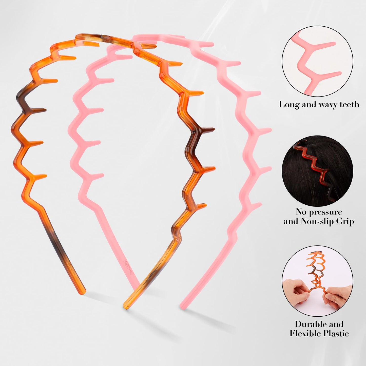 Canitor 8 Pieces Zig Zag Headbands Gifts for Women Teen Girls 90s Outfits Fashion Hair Accessories Trendy Zigzag Hair Bands for Women's Hair Thin Wave Teeth Comb Head Bands