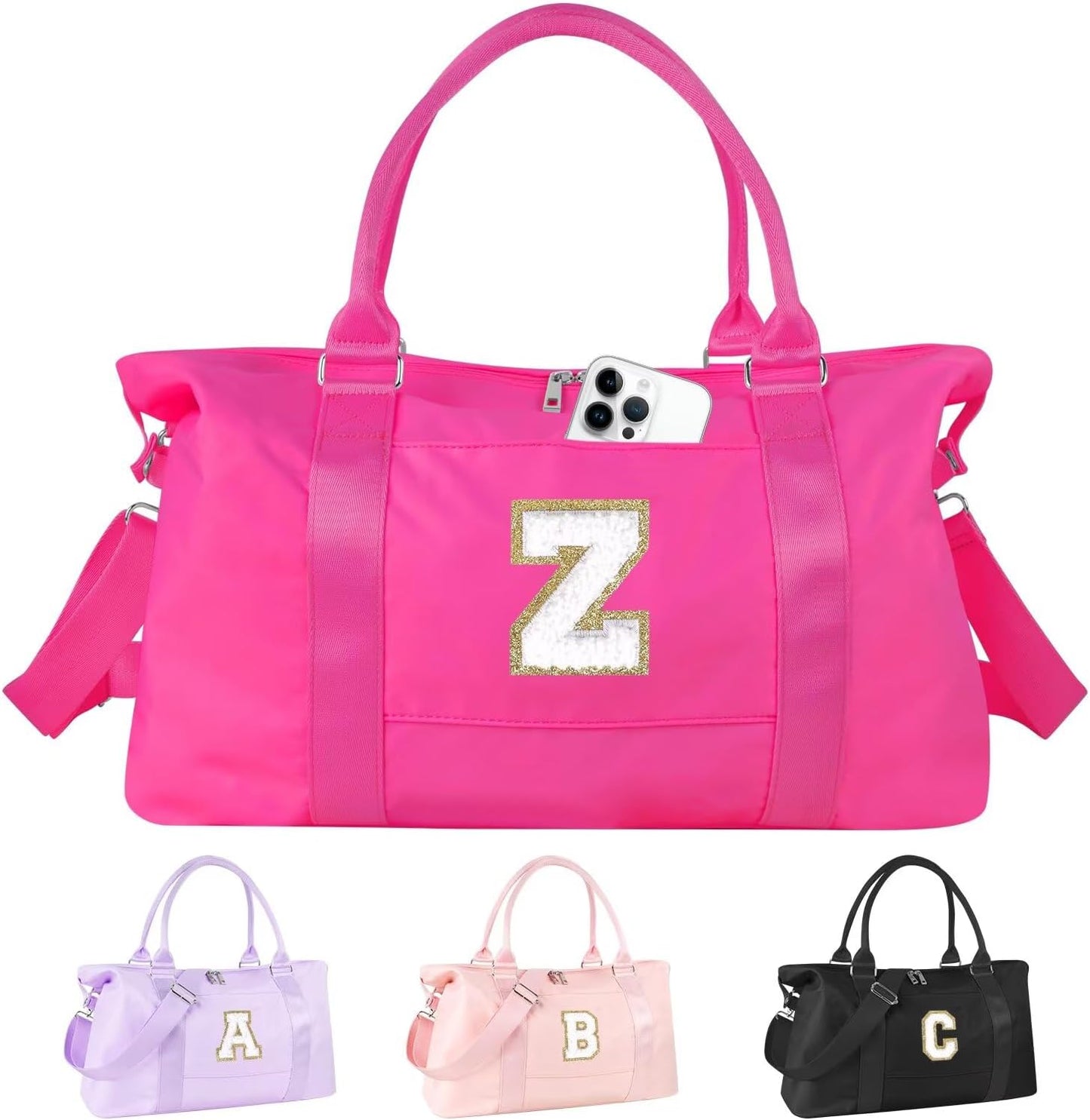 Dance Gym Duffel Bag - Personalized Initial Weekender for Teen Girls | Pink Overnight Carry-On & Cheer Bag