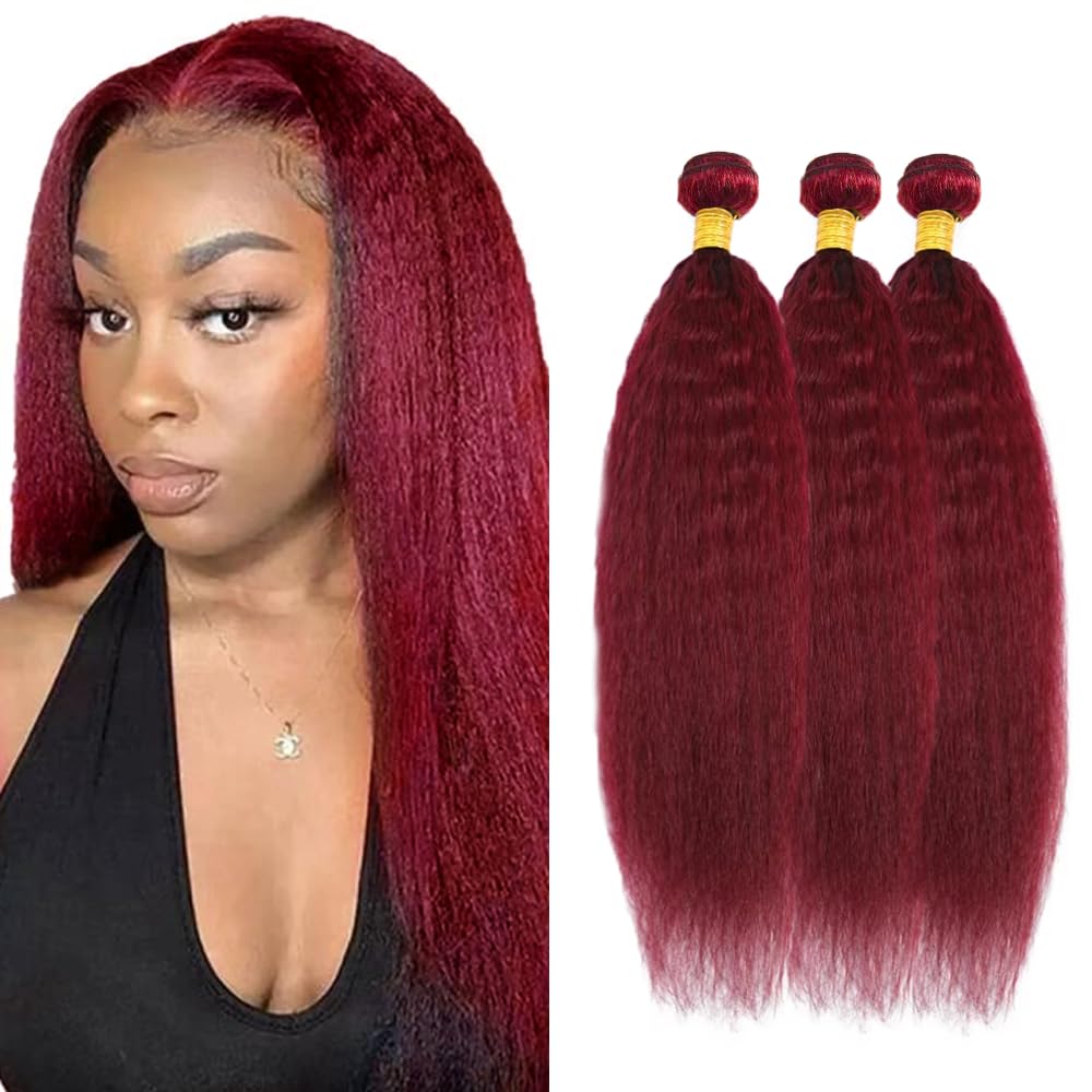 300g Burgundy Bundles Human Hair Burgundy Kinky Straight Bundles 12 12 12 inch Red Human Hair Bundle