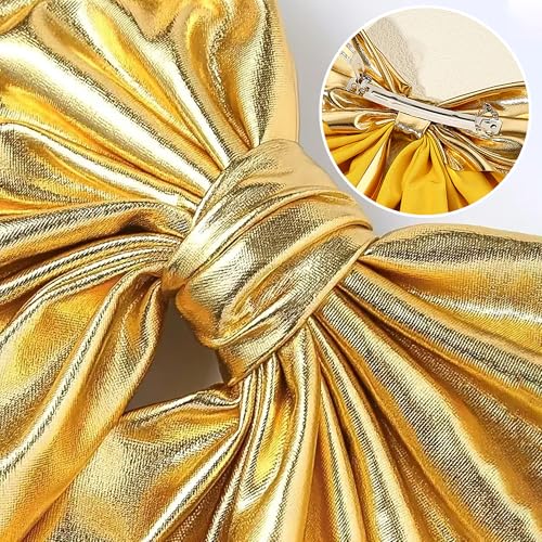 Large Gold & Silver Hair Bow Clips Set for Women - 2PCS 11.4x5.5in